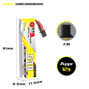 GAONENG GNB LiHV 1S 3.8V 530mAh 90C A30 Cabled LiPo Battery