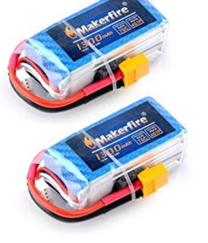 Makerfire 2pcs 4S RC Lipo Battery 1300mAh 14.8V 70C